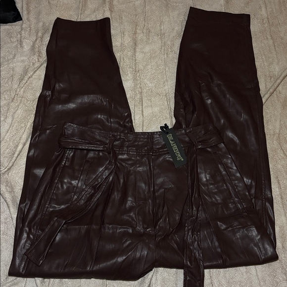 Blank NYC Pants - Blank NYC Women's Belted Brown Faux Leather Pants